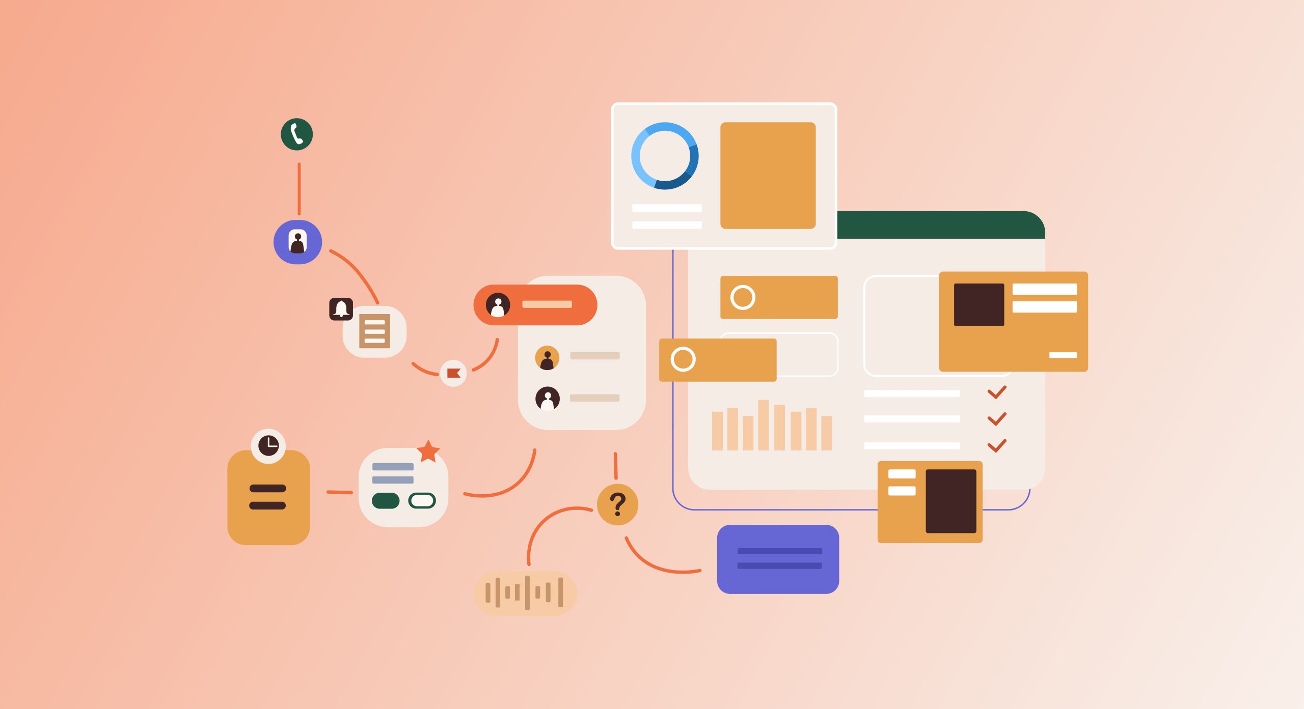 Dashboard interface of a complex B2B software platform showing multi-layer workflows, analytics panels, and enterprise user tools.